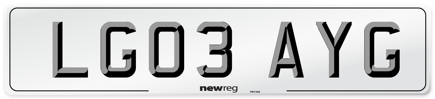 LG03 AYG Number Plate from New Reg